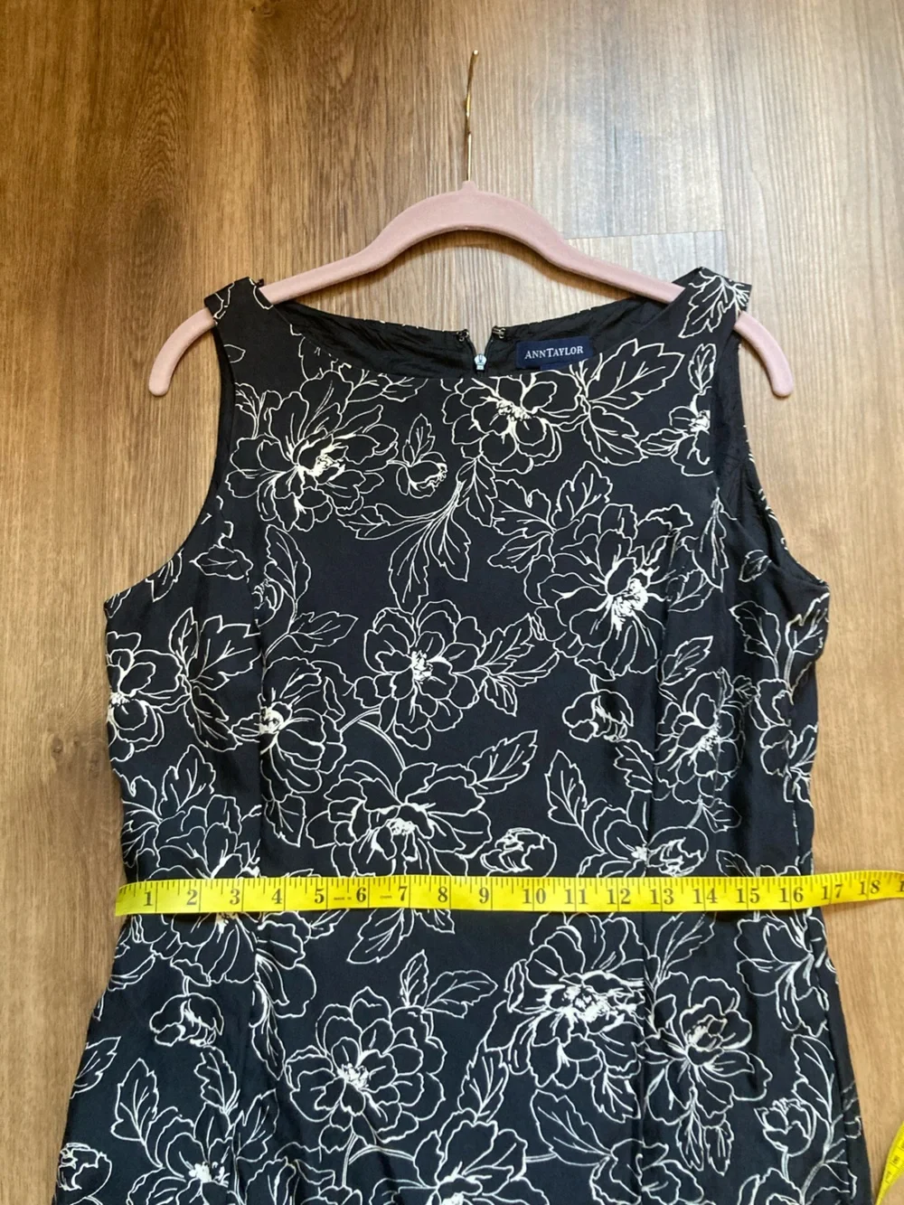 Ann Taylor Black & Cream Floral Print Silk Dress 12 - Picture 6 of 7